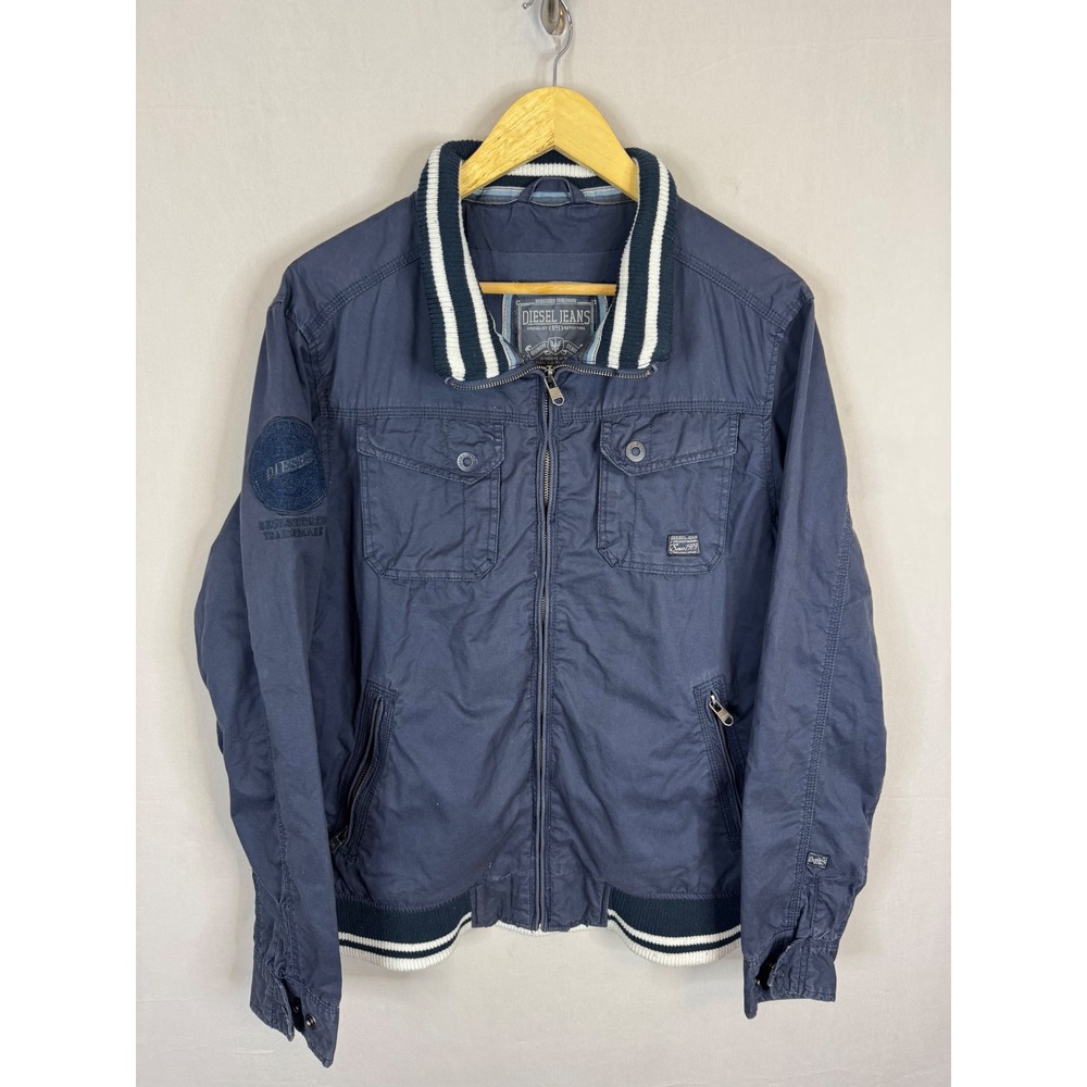 Diesel Jeans Navy Blue Cotton Bomber Jacket Mens Medium Full Zip Utility Coat - Picture 1 of 12